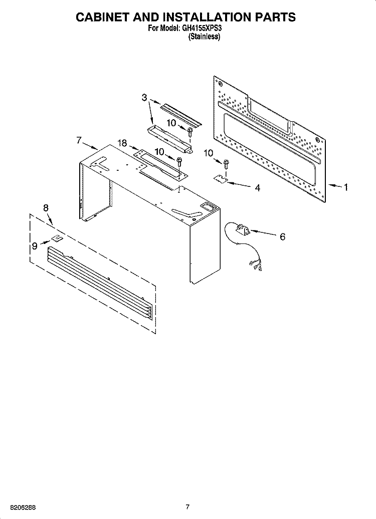CABINET AND INSTALLATION PARTS Diagram and Parts List for GH4155XPS3  Whirlpool Microwave