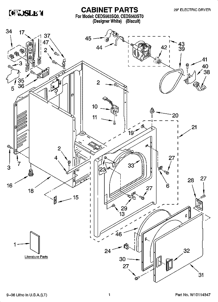 CABINET PARTS Diagram and Parts List for CEDS563ST0  Crosley Dryer
