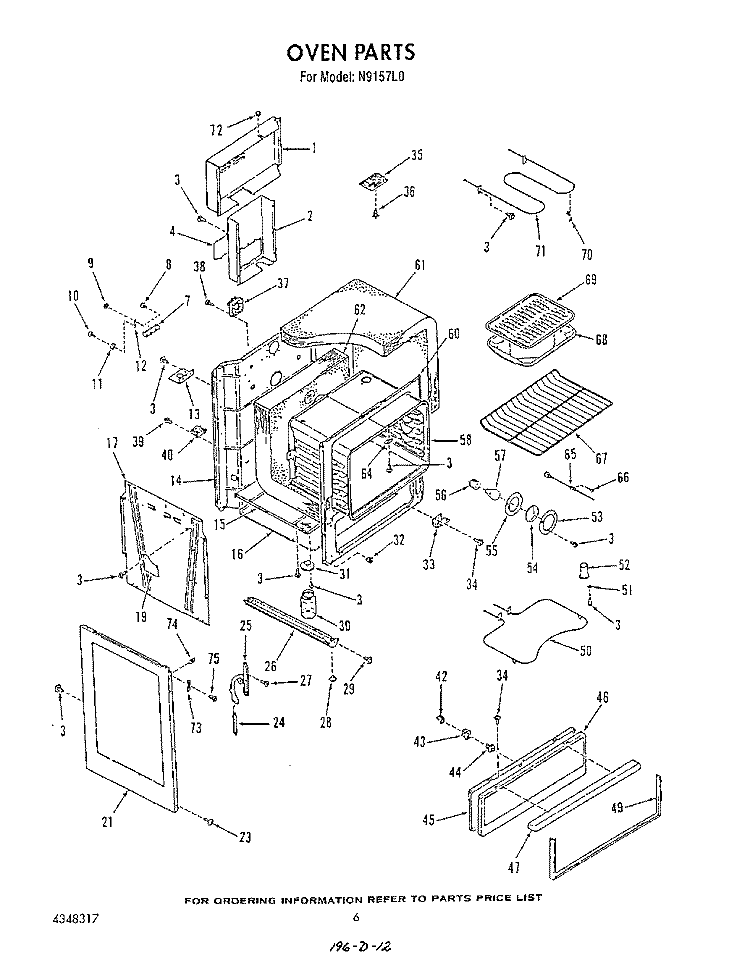OVEN Diagram and Parts List for N9157L0  Roper Range