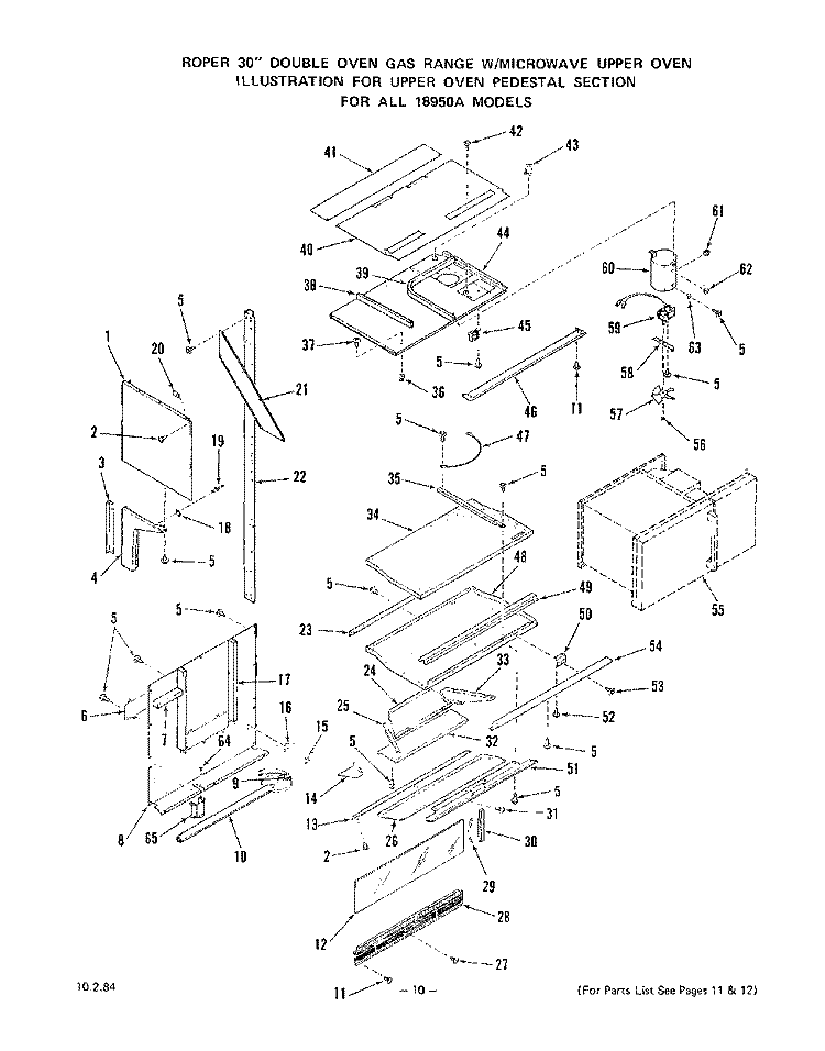 UPPER OVEN PEDESTAL Diagram and Parts List for 1895^0A  Whirlpool Wall Oven