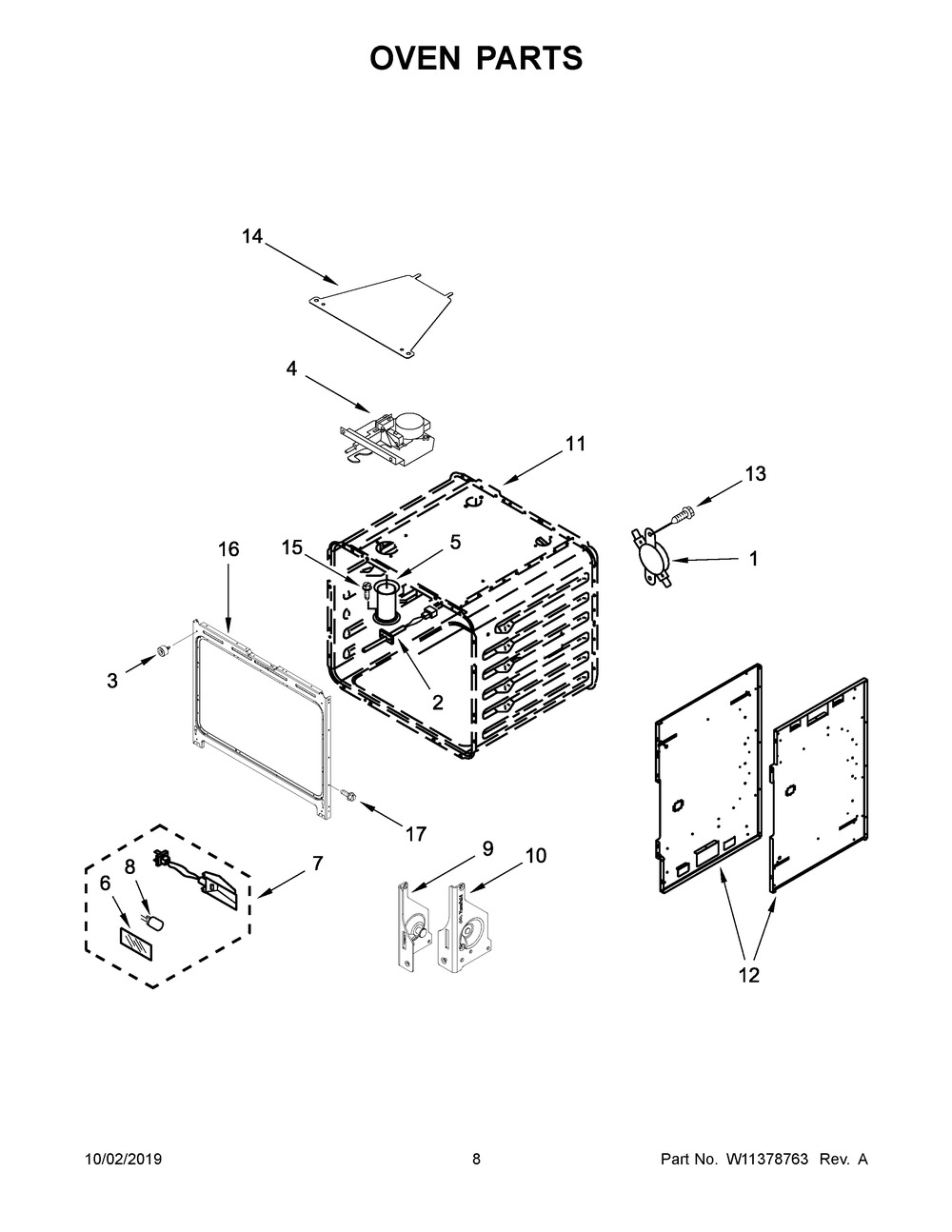 Oven Parts Diagram and Parts List for KFDC500JMB00  Whirlpool Range