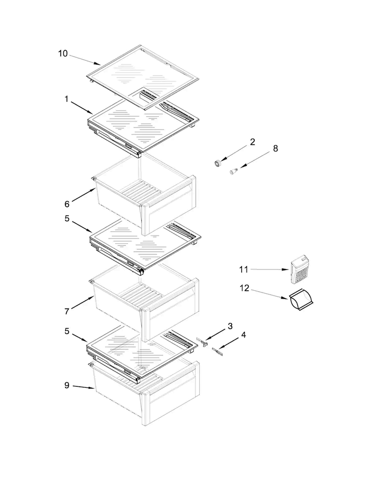 Refrigerator Shelf Parts Diagram and Parts List for KSC23C8EYY03  KitchenAid Refrigerator