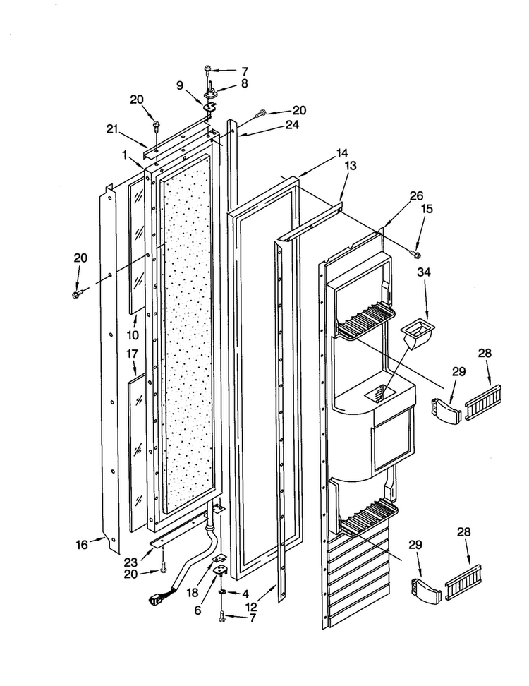 Freezer Door Diagram and Parts List for KSSS36QJS00  KitchenAid Refrigerator