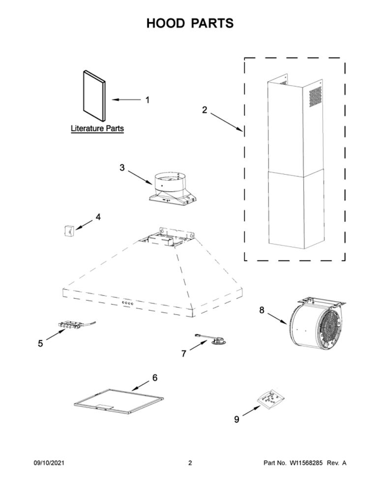 Hood Parts Diagram and Parts List for WVW53UC6LS0  Whirlpool Range Hood