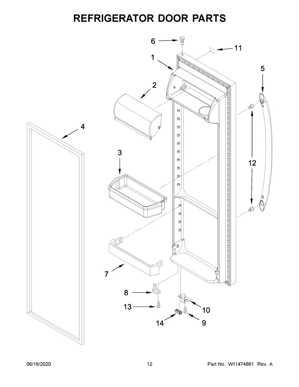 Refrigerator Door Parts Diagram and Parts List for WRS335SDHW03  Whirlpool Refrigerator