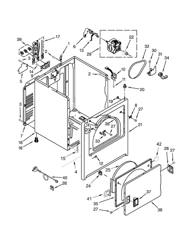 Cabinet Parts Diagram and Parts List for YIED4671EW1  Inglis Dryer