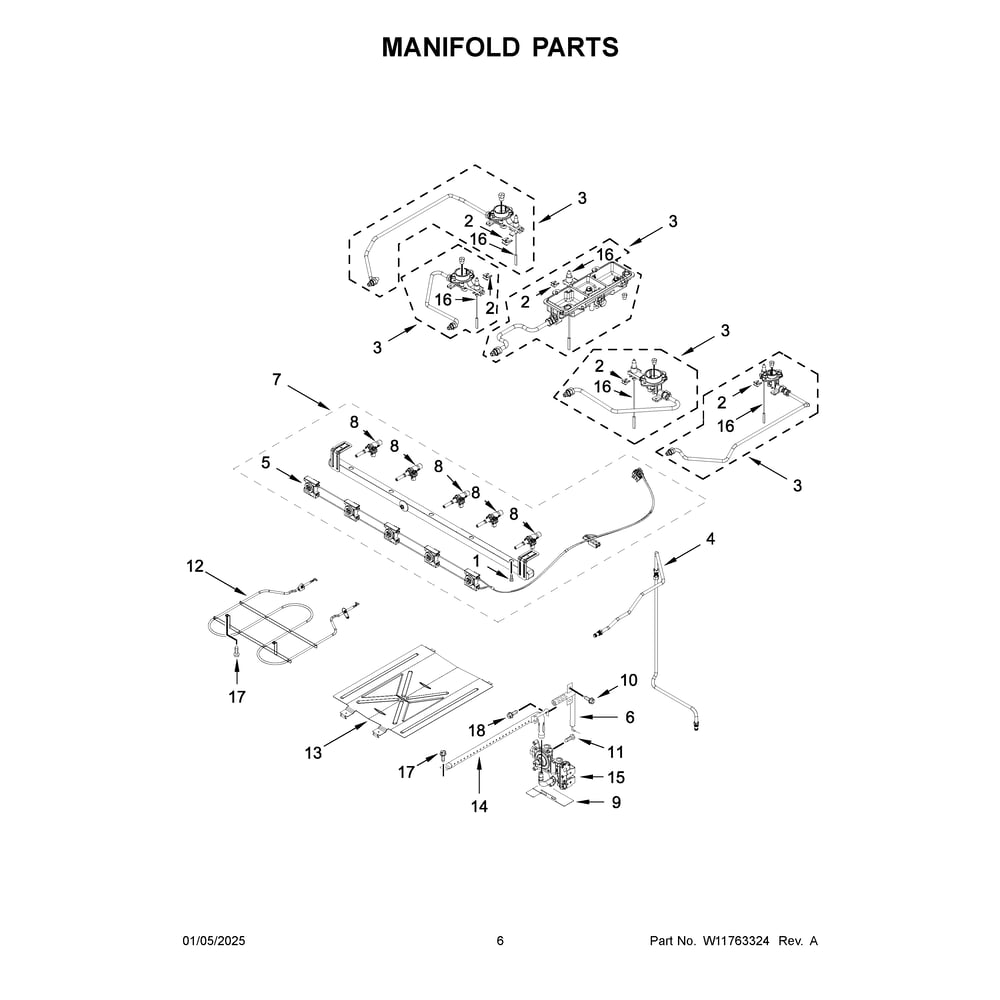 Manifold Parts Diagram and Parts List for WFGS7530RB1  Whirlpool Range