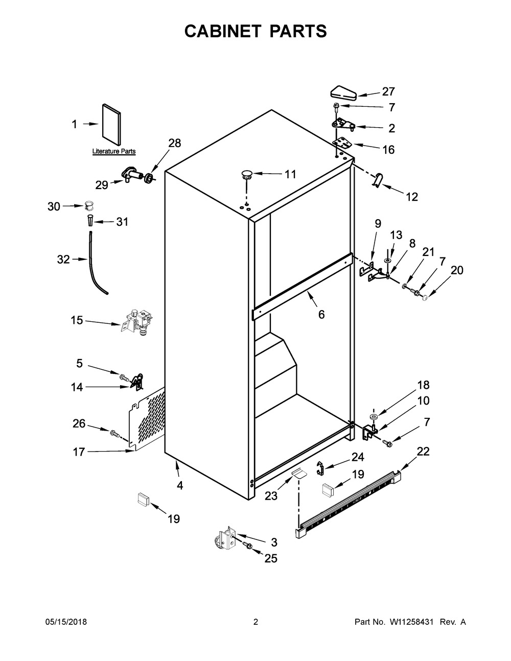 Cabinet Parts Diagram and Parts List for WRT311FZDZ01  Whirlpool Refrigerator