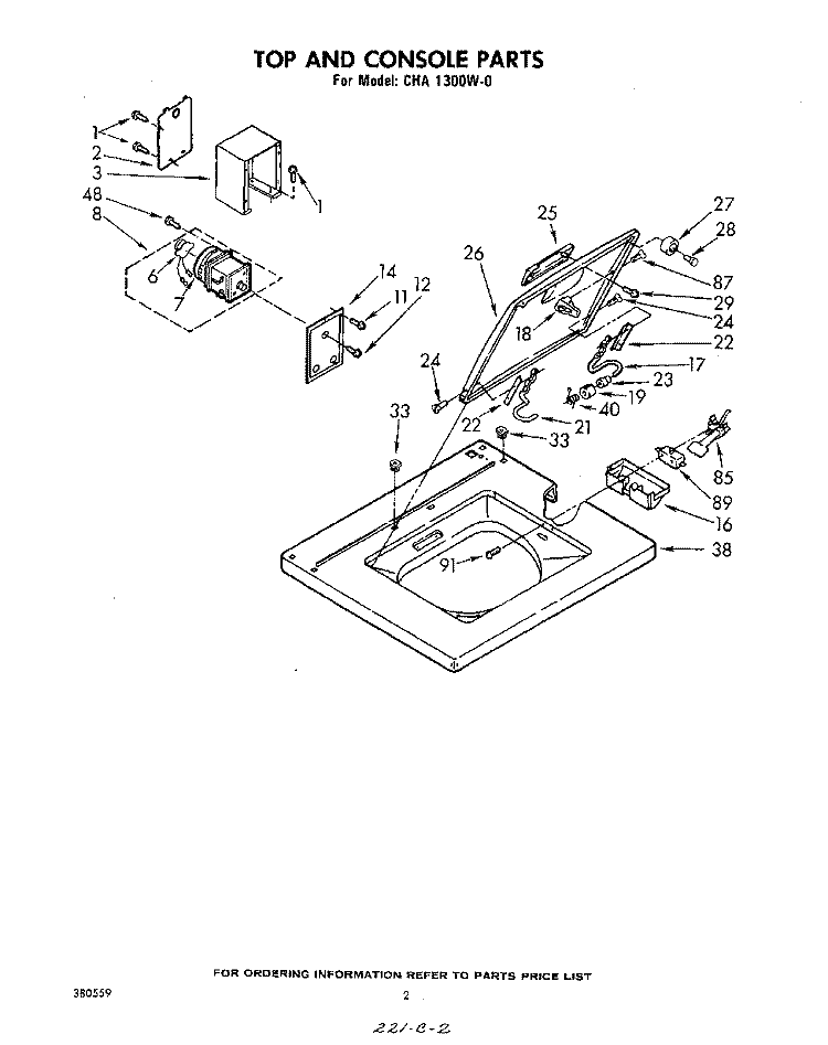 TOP AND CONSOLE Diagram and Parts List for CHA1300W0  Whirlpool Washer