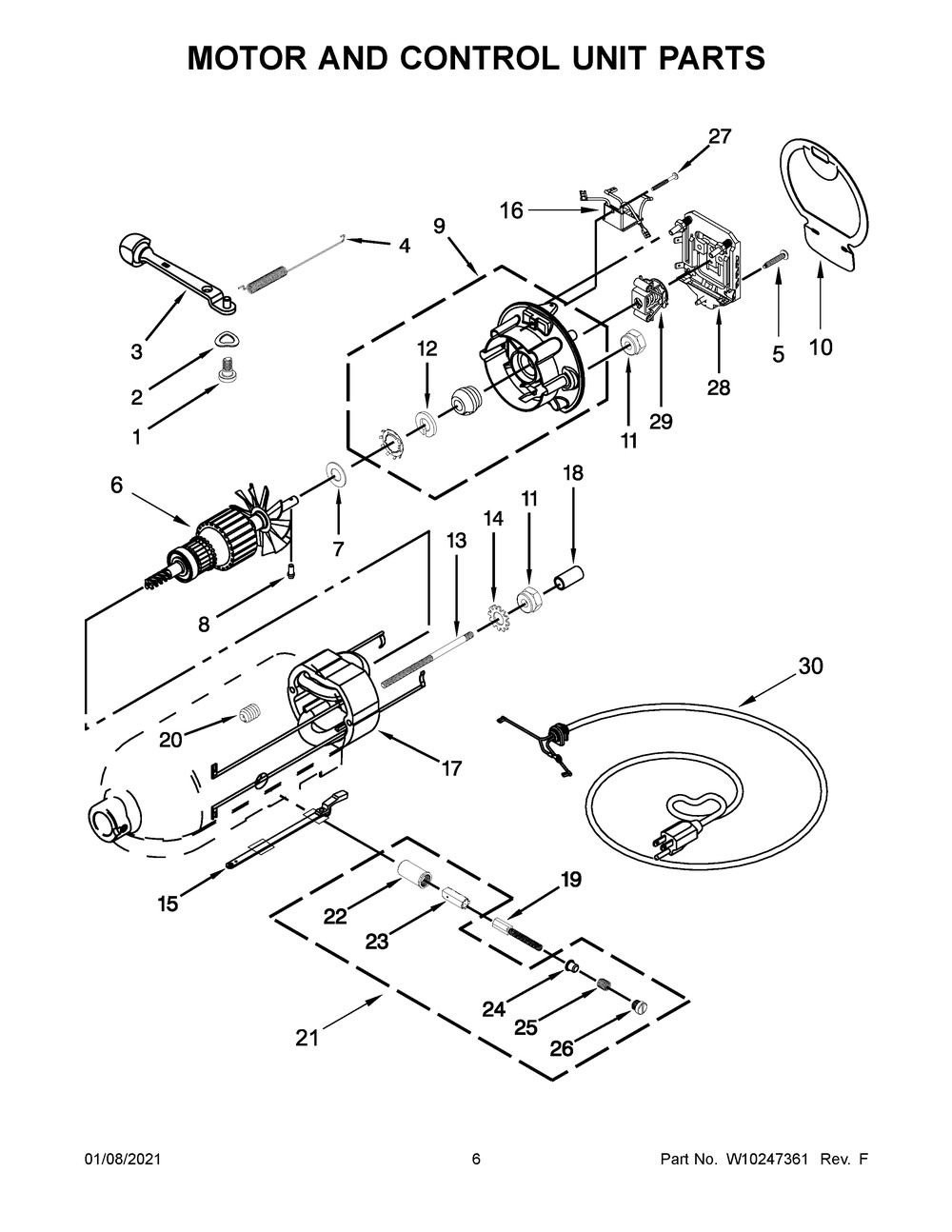Motor And Control Unit Parts Diagram and Parts List for 5KSM150PSCDR0  Whirlpool Mixer