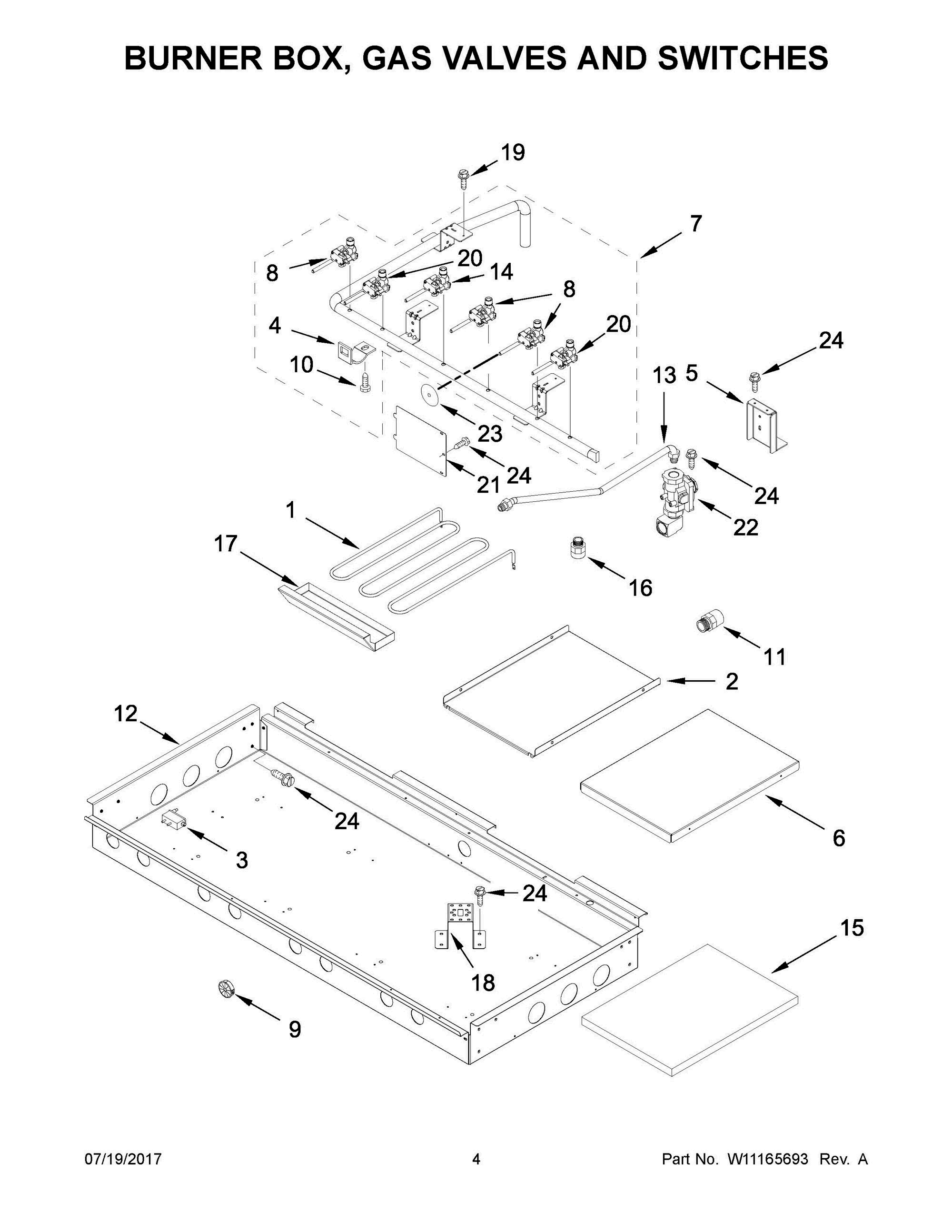 03 - BURNER BOX, GAS VALVES AND SWITCHES Diagram and Parts List for KDRS483VBU01  Whirlpool Range