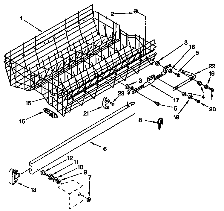Upper Rack And Track Parts Diagram and Parts List for KUDI23BWH0  KitchenAid Dishwasher
