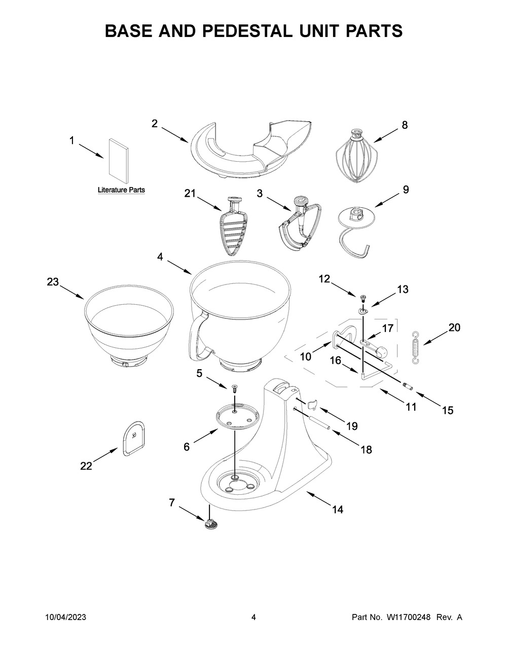 Base And Pedestal Unit Parts Diagram and Parts List for 5KSM195PSWMH5  KitchenAid Mixer