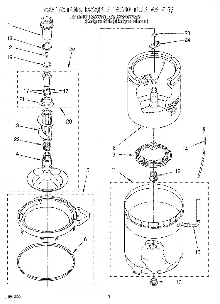 AGITATOR, BASKET AND TUB Diagram and Parts List for KAWS577EZ0  KitchenAid Washer