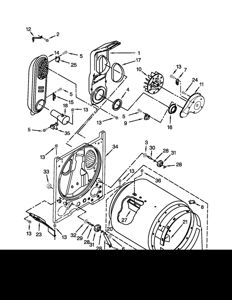Bulkhead Parts Diagram and Parts List for 7MMGDC300BW0  Whirlpool Dryer