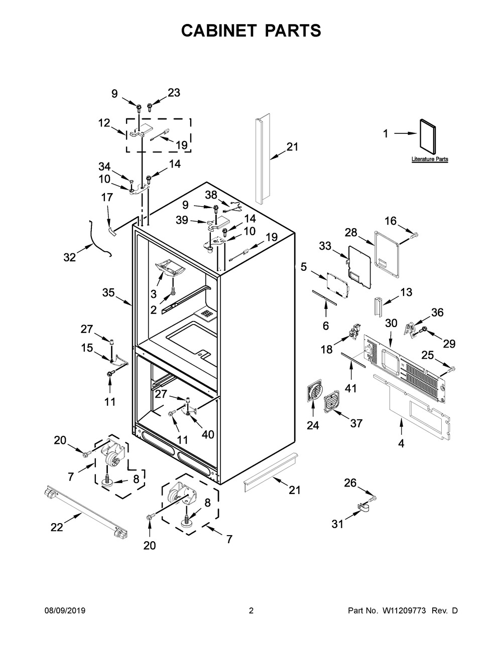 Cabinet Parts Diagram and Parts List for KRFC704FSS01  Whirlpool Refrigerator