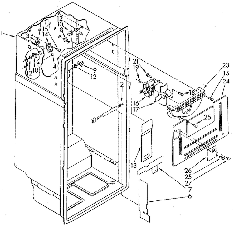 Liner Diagram and Parts List for ET18GKXSN04  Whirlpool Refrigerator