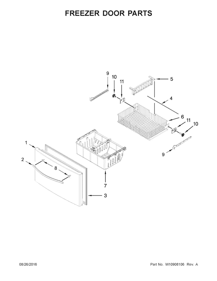 Freezer Door Parts Diagram and Parts List for WRF555SDFZ01  Whirlpool Refrigerator