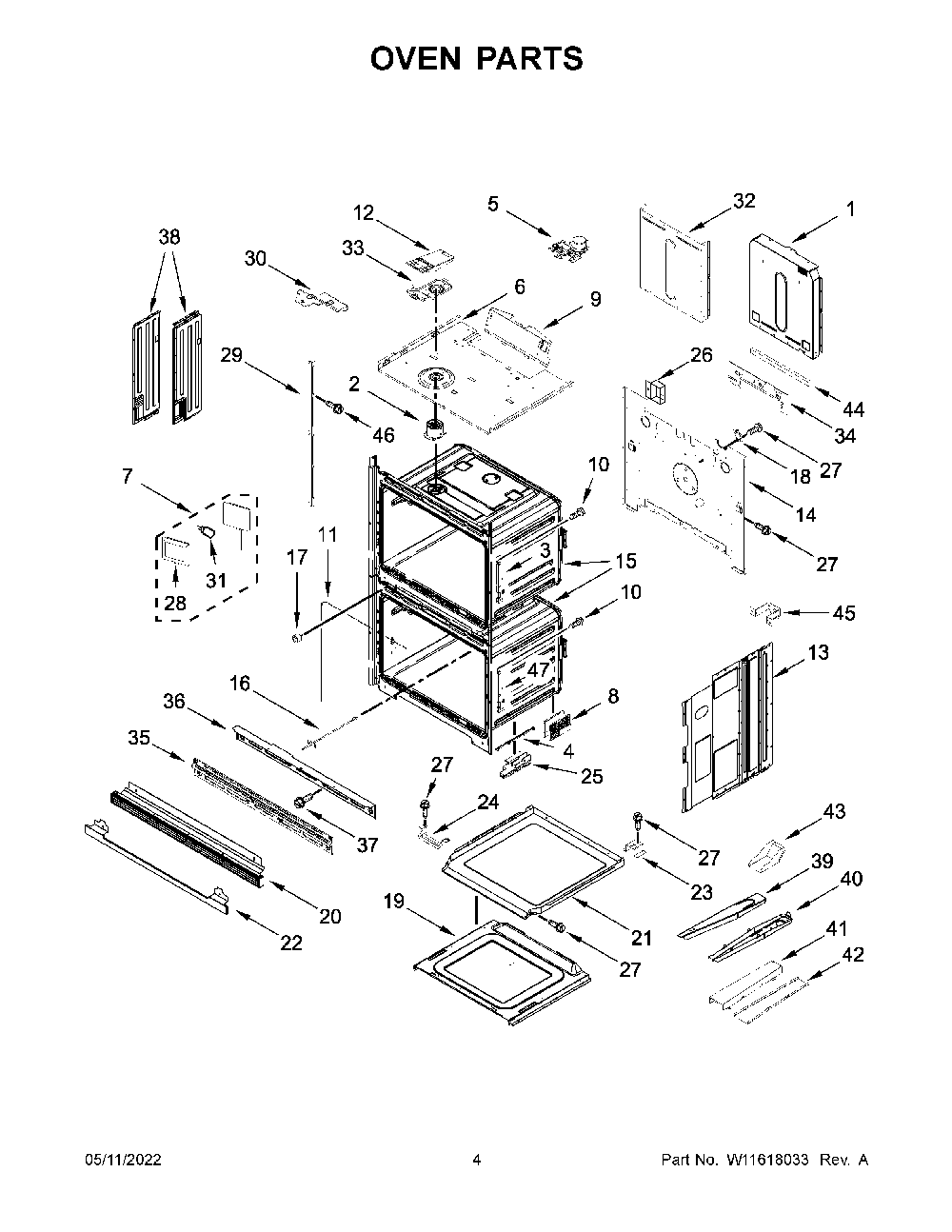 Oven Parts Diagram and Parts List for KODE507EBS20  KitchenAid Wall Oven