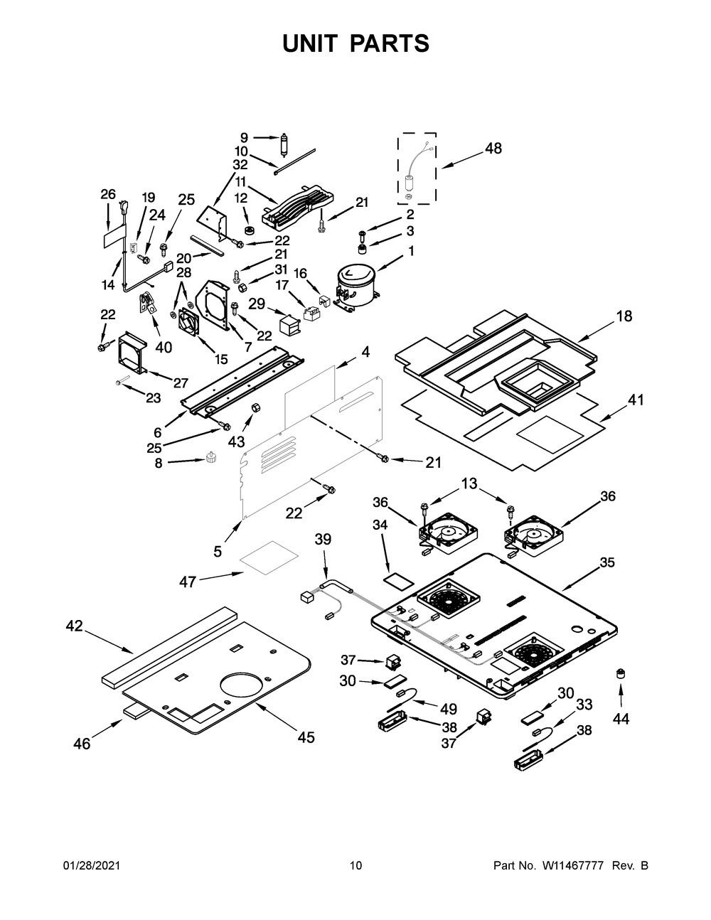Unit Parts Diagram and Parts List for JUCFP242HL00  Whirlpool Refrigerator