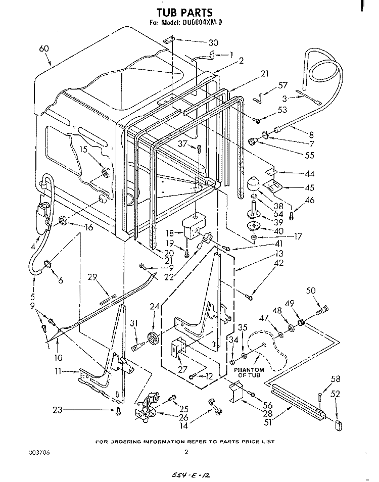 TUB , LITERATURE AND OPTIONAL Diagram and Parts List for DU5004XM0  Whirlpool Dishwasher