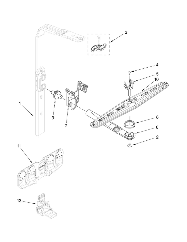 Upper Wash And Rinse Parts Diagram and Parts List for KUDL40CVSS2  KitchenAid Dishwasher