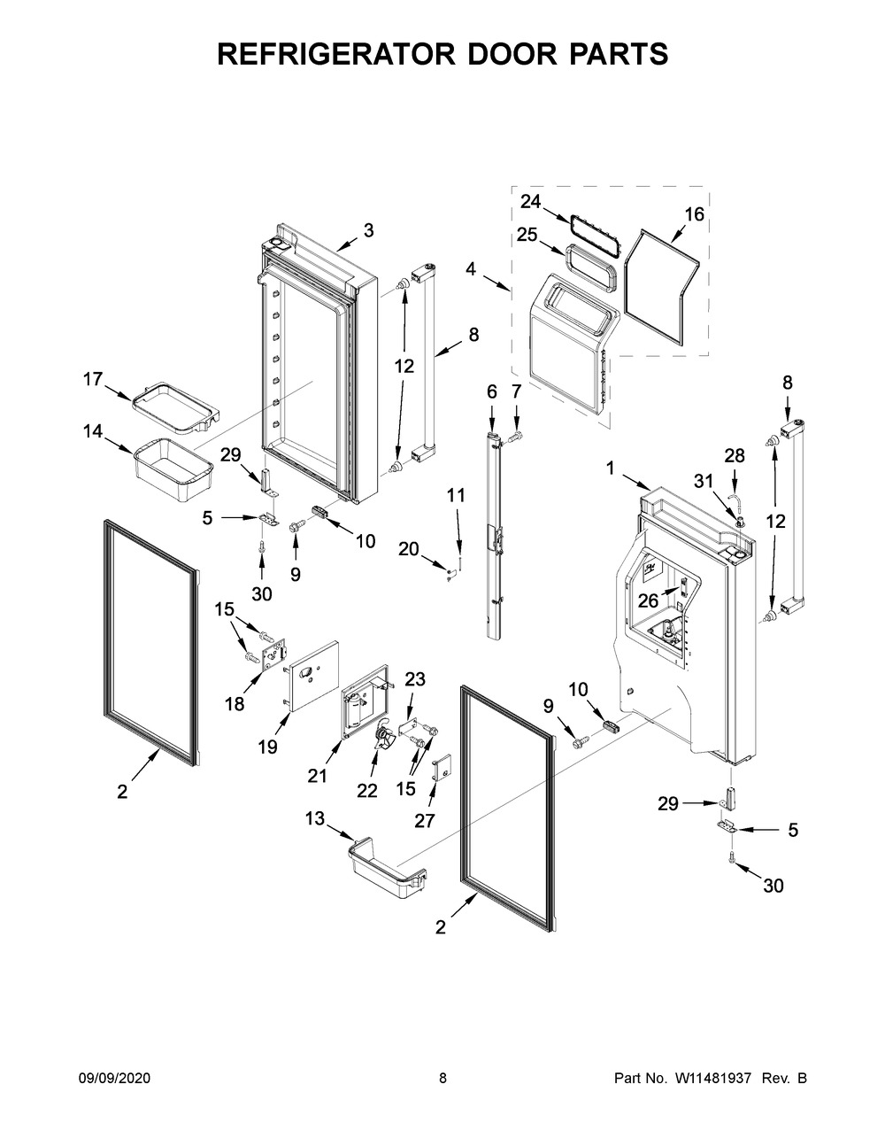 Refrigerator Door Parts Diagram and Parts List for KRMF706EBS04  Whirlpool Refrigerator