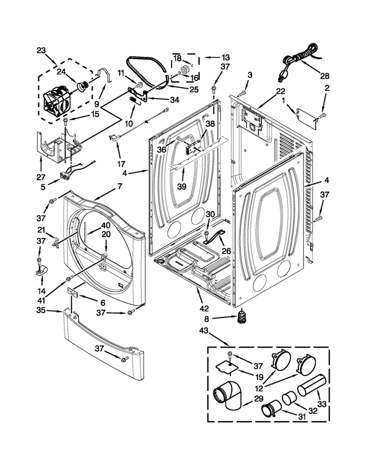 Cabinet Parts Diagram and Parts List for WGD9050XW3  Whirlpool Dryer
