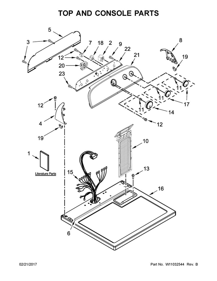 Top And Console Parts Diagram and Parts List for 4KWED4815FW0  Whirlpool Dryer