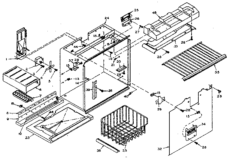 Freezer Section Parts Diagram and Parts List for 106W14F  Kenmore Refrigerator