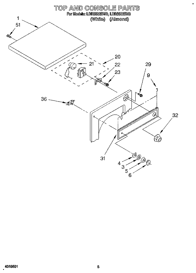 SECTION Diagram and Parts List for LDR3822BW0  Whirlpool Dryer