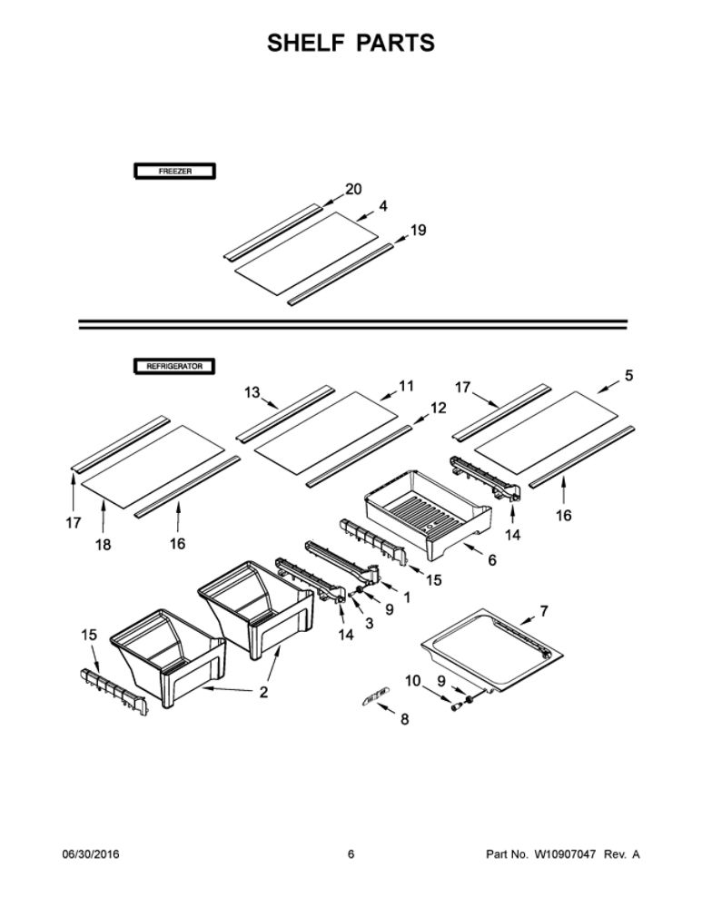 Shelf Parts Diagram and Parts List for WRT318FMDB02  Whirlpool Refrigerator