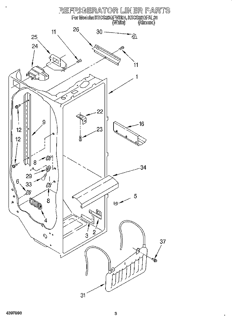 REFRIGERATOR LINER Diagram and Parts List for KSCS25QFWH01  KitchenAid Refrigerator