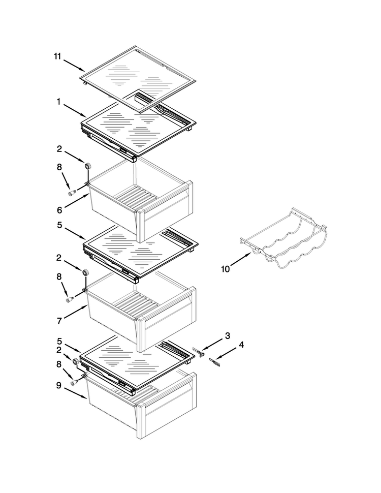 Refrigerator Shelf Parts Diagram and Parts List for GSC25C6EYY03  Whirlpool Refrigerator