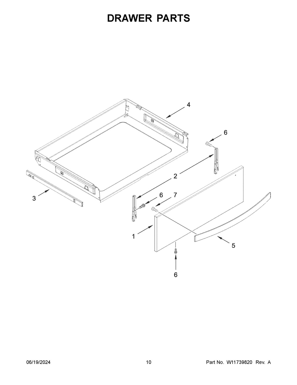 06 - Drawer Parts Diagram and Parts List for WEG750H0HB6  Whirlpool Range