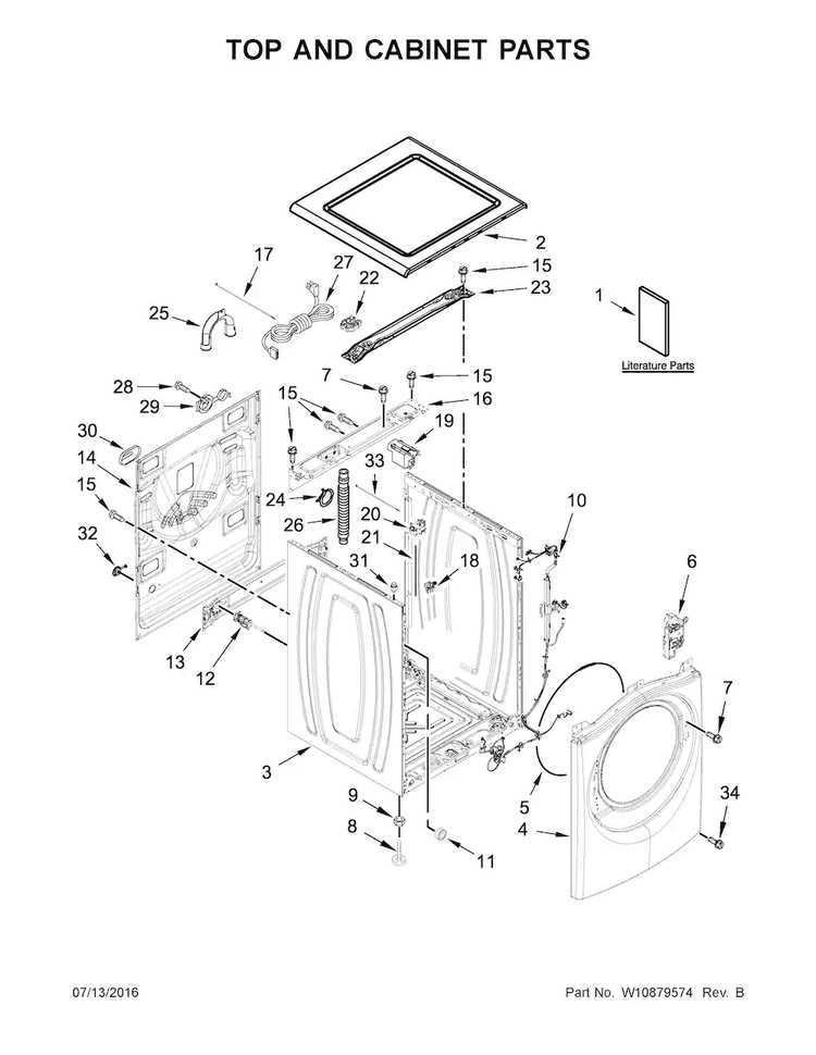 Top And Cabinet Parts Diagram and Parts List for WFW87HEDW1  Whirlpool Washer