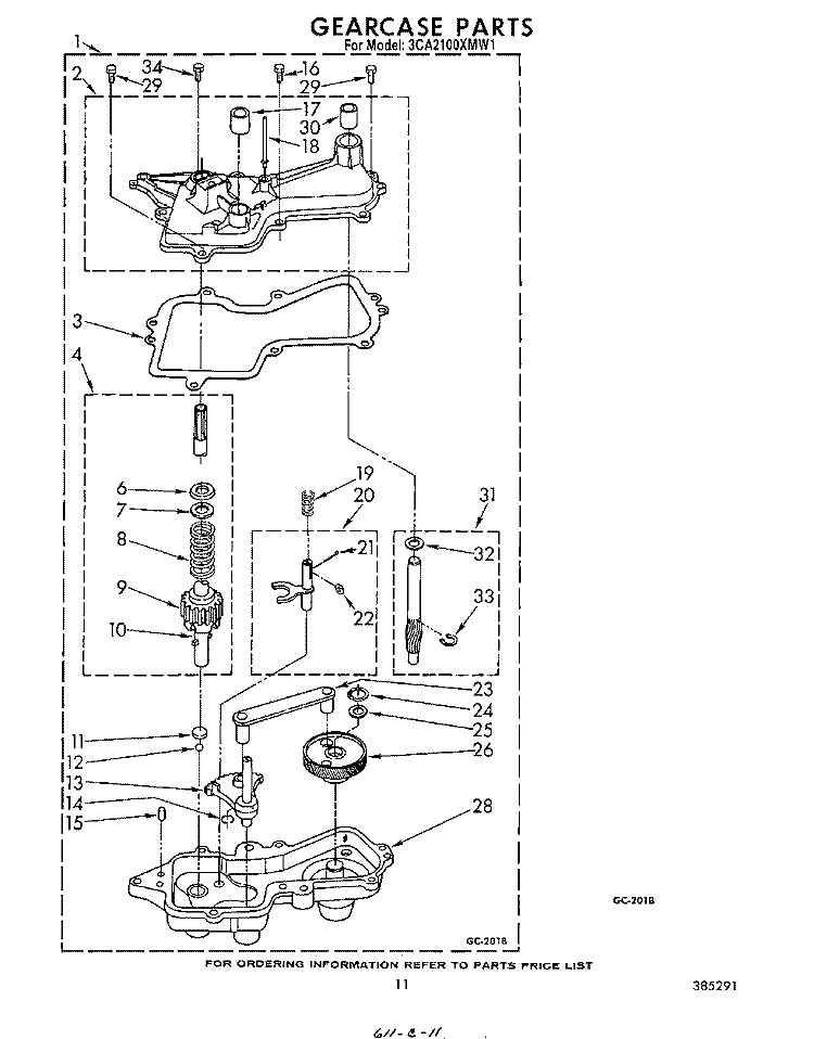 GEARCASE Diagram and Parts List for 3CA2100XMW1  Whirlpool Washer