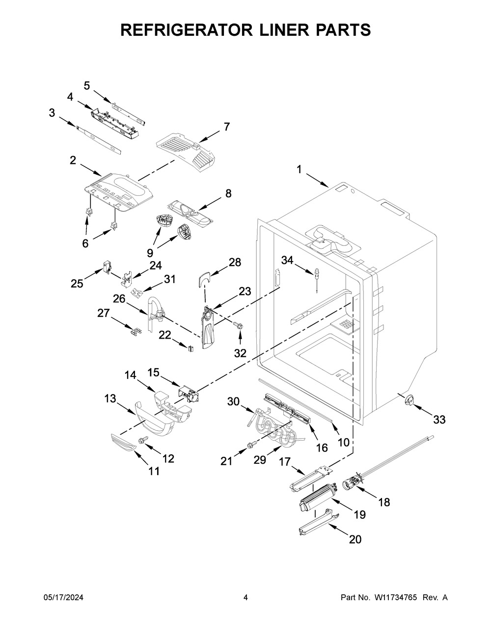Refrigerator Liner Parts Diagram and Parts List for KRFF305ESS09  KitchenAid Refrigerator