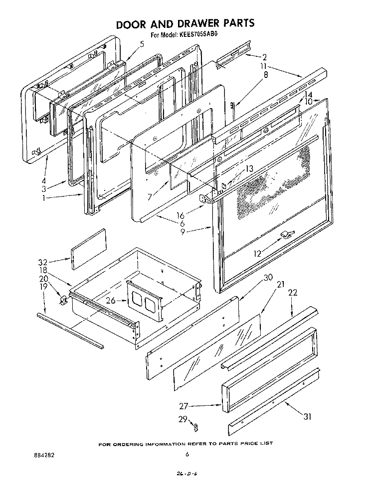 DOOR AND DRAWER Diagram and Parts List for KEES705SWB0  KitchenAid Microwave Oven Combo