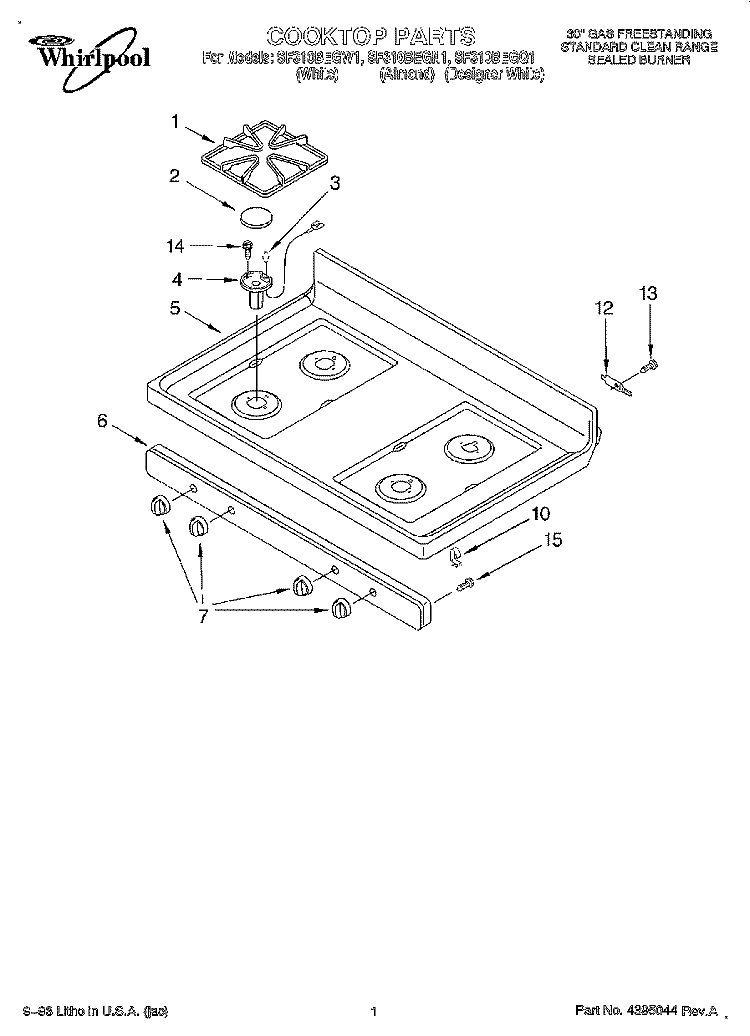 COOKTOP Diagram and Parts List for SF310BEGN1  Whirlpool Range