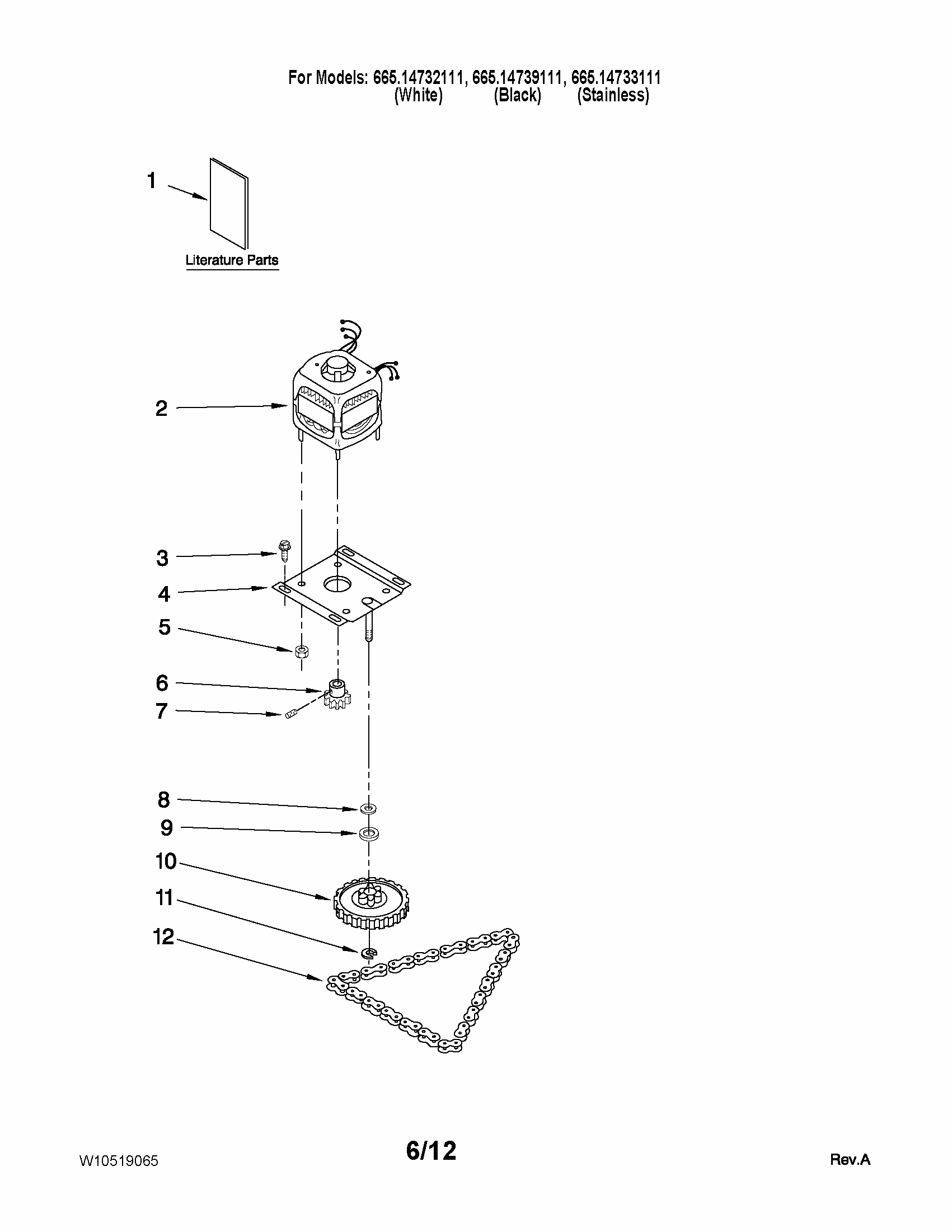 Motor And Drive Parts Diagram and Parts List for 66514732111  Kenmore Trash Compactor