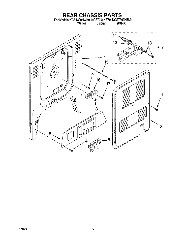 REAR CHASSIS Diagram and Parts List for KGST300HBT9  KitchenAid Range