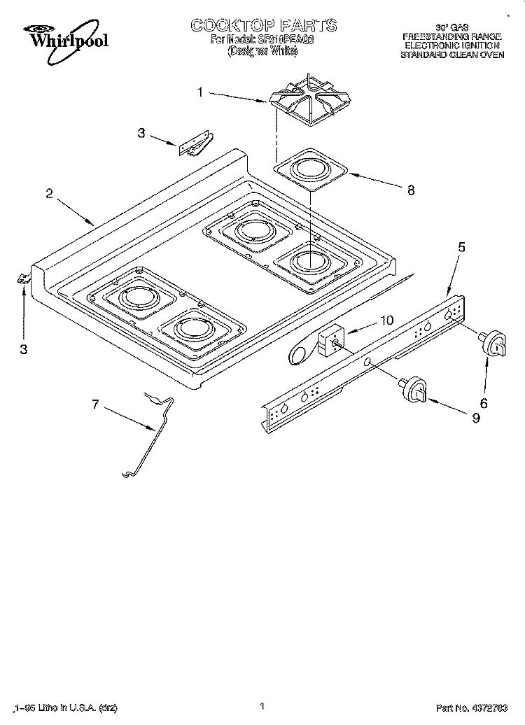 COOKTOP Diagram and Parts List for SF310PEAQ3  Whirlpool Range