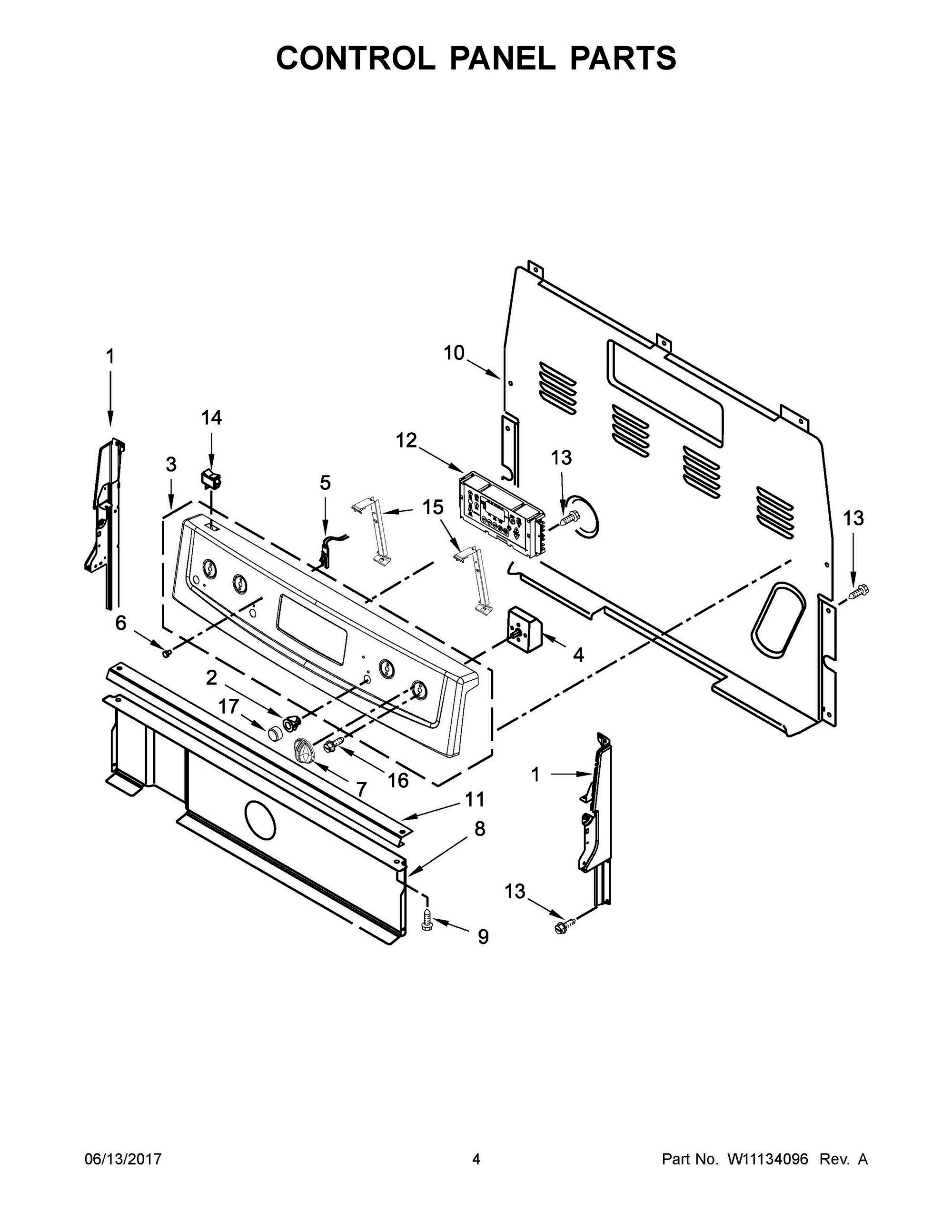 03 - CONTROL PANEL PARTS Diagram and Parts List for WFE530C0EB1  Whirlpool Range