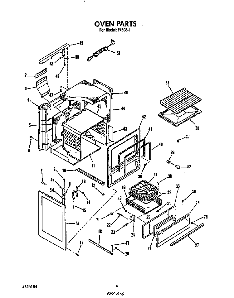 Oven Diagram and Parts List for F4508*1  Roper Range