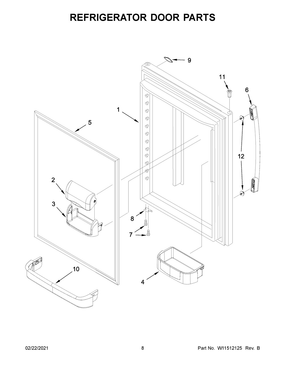 Refrigerator Door Parts Diagram and Parts List for ABB1921BRM02  Whirlpool Refrigerator