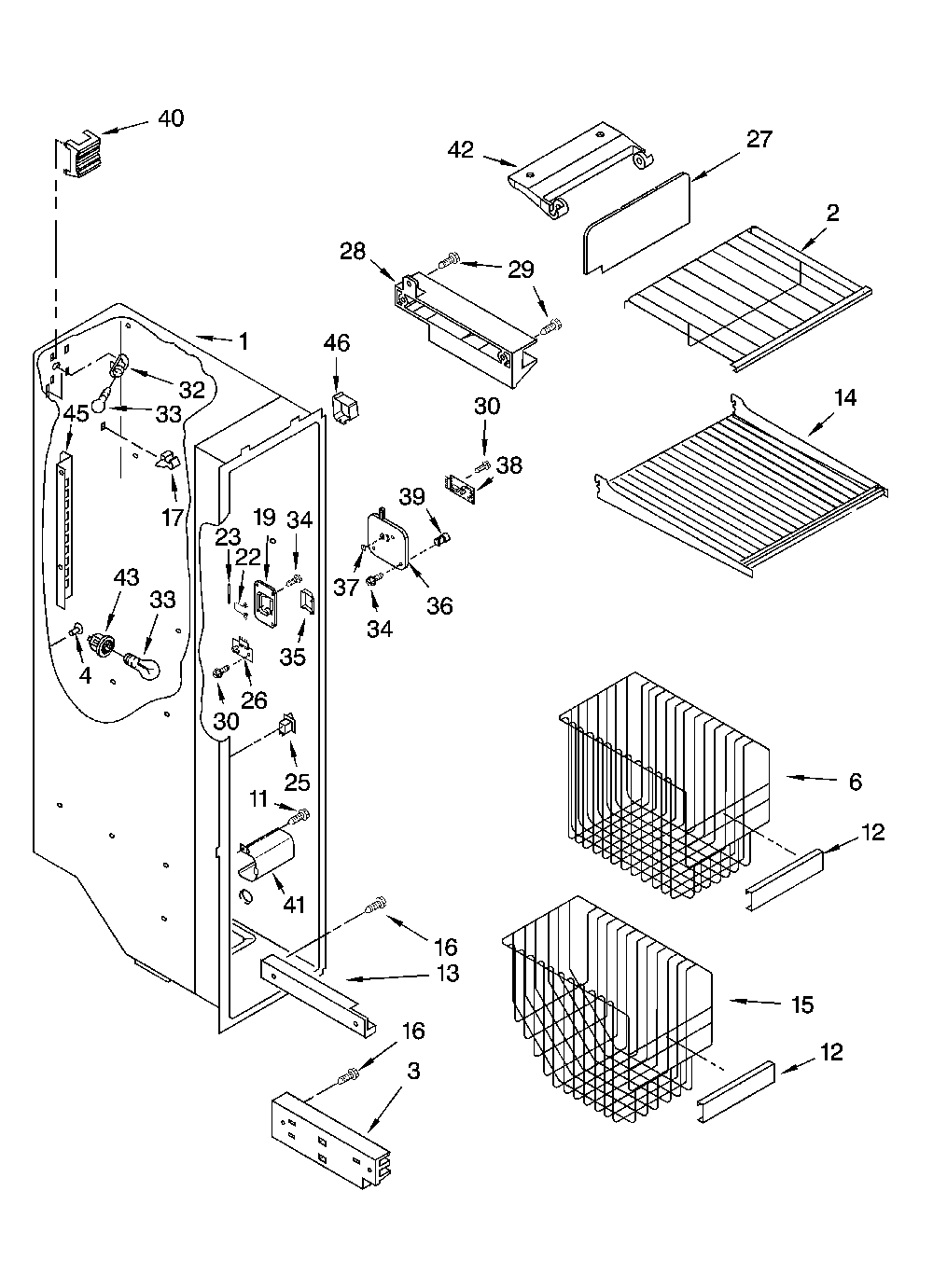 Freezer liner parts Diagram and Parts List for ED5SHAXMT10  Whirlpool Refrigerator