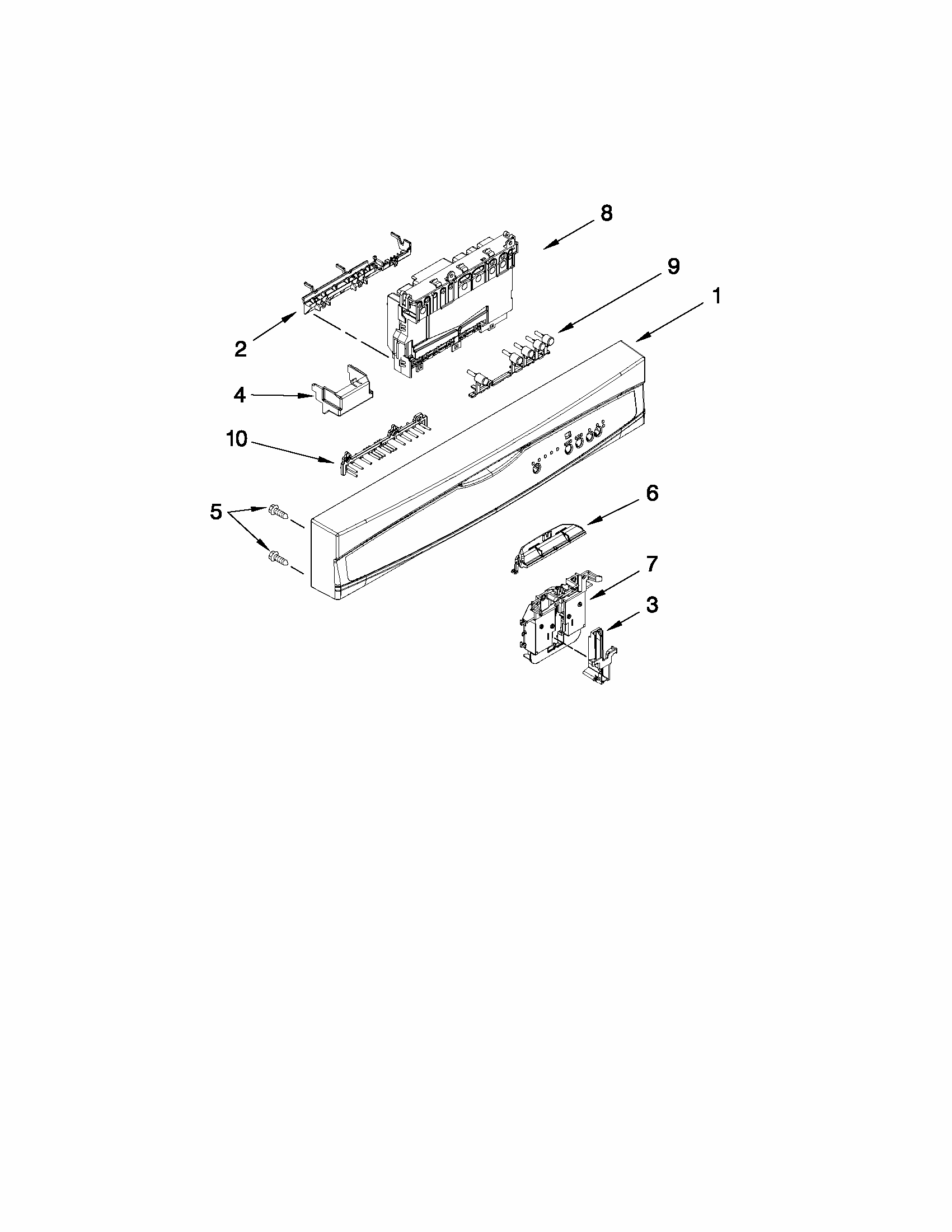 Control Panel And Latch Parts Diagram and Parts List for 66513023K113  Kenmore Dishwasher