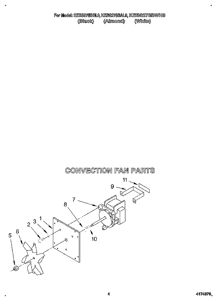 CONVECTION FAN Diagram and Parts List for KEBS278BBL0  KitchenAid Wall Oven