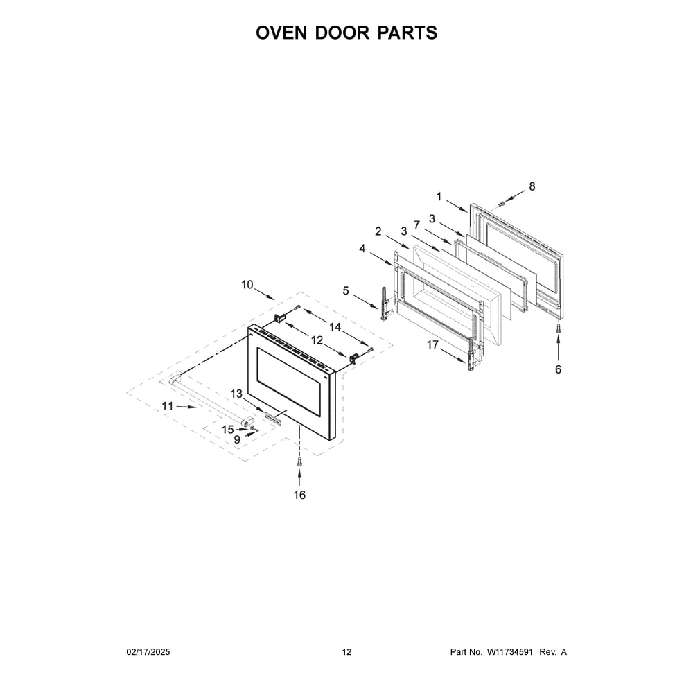 Oven Door Parts Diagram and Parts List for KFDC500JAV03  KitchenAid Range